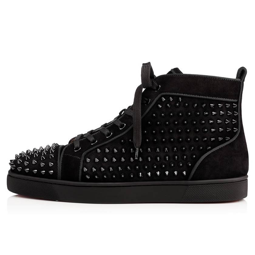Men's Christian Louboutin Louis Orlato Veau Velours High Top Sneakers - Black [7054-218]
